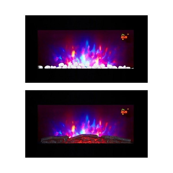 73cm Wide Wall Mounted Electric Fire Flat Black Glass Electric Fires ...